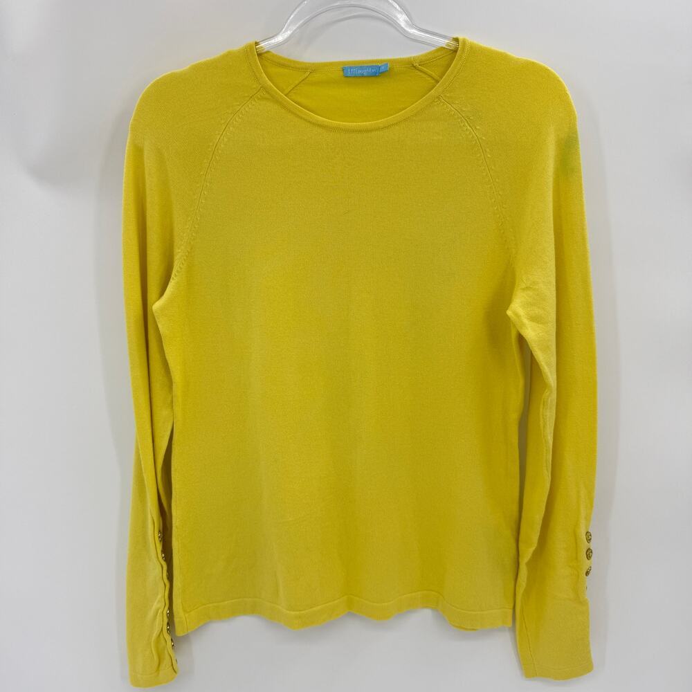 J. MCLAUGHLIN Cotton Blend Knit Fitted Top Size M Yellow Crew Neck Long Sleeve